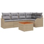 Set Canapea de Grădină vidaXL 6 Piese cu Pernuțe Bej Ratan Poli Acacia Set Canapea de Grădină vidaXL 6 Piese cu Pernuțe Bej Ratan Poli Acacia
