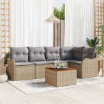 Set Canapea de Grădină vidaXL 6 Piese cu Pernuțe Bej Ratan Poli Acacia Set Canapea de Grădină vidaXL 6 Piese cu Pernuțe Bej Ratan Poli Acacia