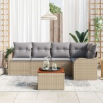 Set Canapea de Grădină vidaXL 6 Piese cu Pernuțe Bej Ratan Poli Acacia Set Canapea de Grădină vidaXL 6 Piese cu Pernuțe Bej Ratan Poli Acacia