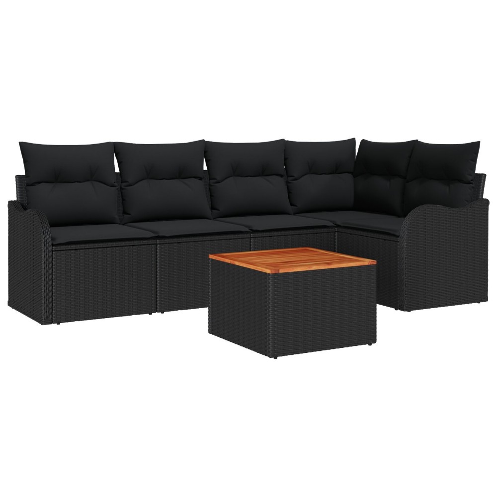Set Canapea de Grădină de 6 Piese cu Perne Negru Ratan Polimeric Acacia