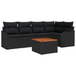 Set Canapea de Grădină de 6 Piese cu Perne Negru Ratan Polimeric Acacia Set Canapea de Grădină de 6 Piese cu Perne Negru Ratan Polimeric Acacia