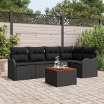 Set Canapea de Grădină de 6 Piese cu Perne Negru Ratan Polimeric Acacia Set Canapea de Grădină de 6 Piese cu Perne Negru Ratan Polimeric Acacia