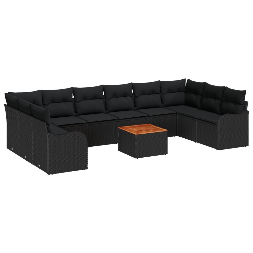Set canapea grădină 10 piese cu perne Ratan polyester negru Acacia