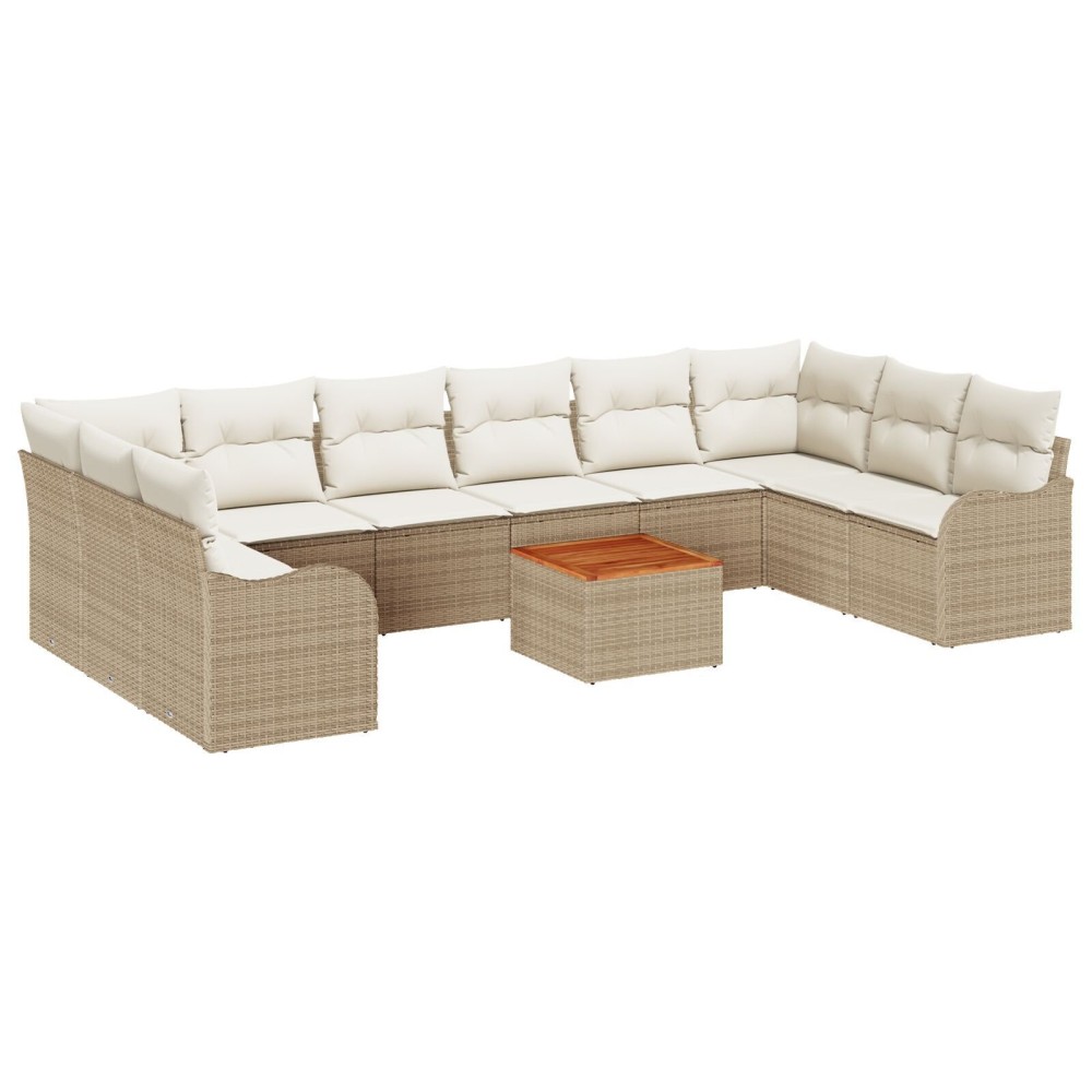 Set canapea de grădină vidaXL cu perne 11 piese Bej ratan poli acacia