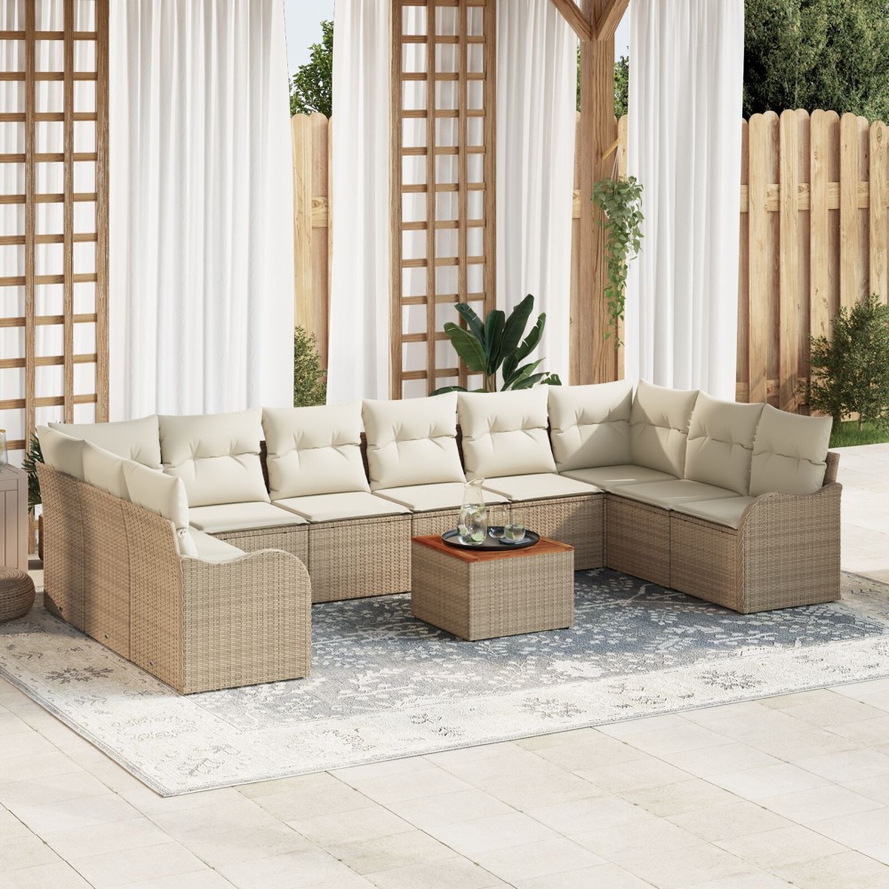 Set canapea de grădină vidaXL cu perne 11 piese Bej ratan poli acacia