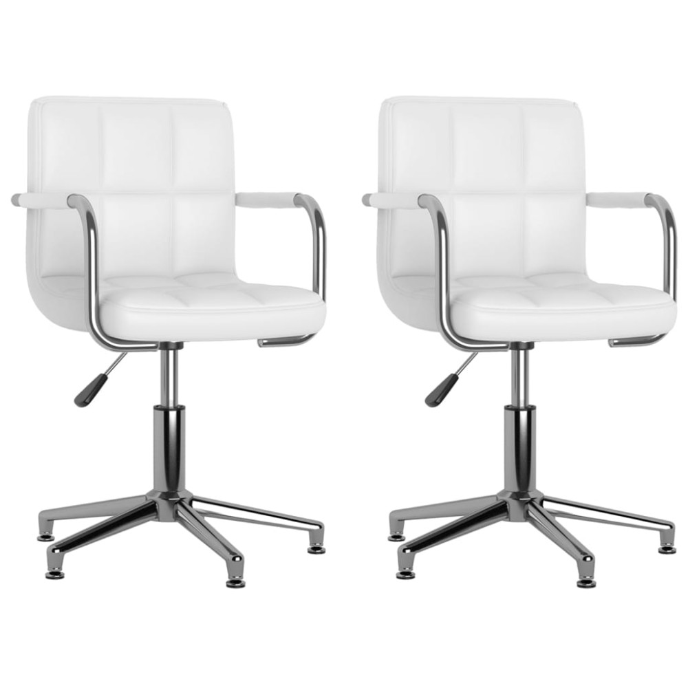 vidaXL Scaune de bucătărie pivotante, 2 buc., alb, piele artificială
