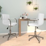 vidaXL Scaune de bucătărie pivotante, 2 buc., alb, piele artificială