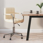 vidaXL Scaun de birou pivotant, crem, material textil vidaXL Scaun de birou pivotant, crem, material textil