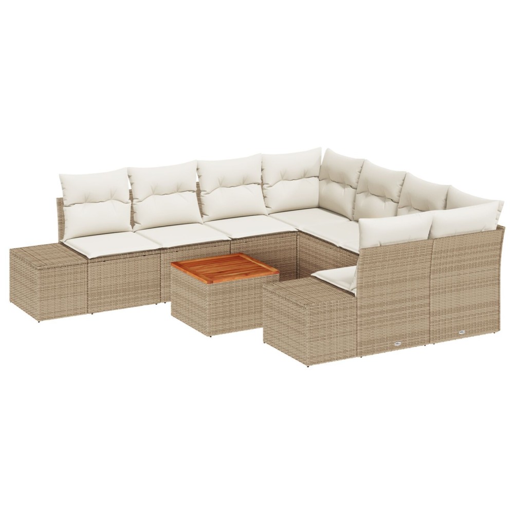 vidaXL Canapea de grădină vitaXL cu 9 piese, perne, rattan sintetic bej și acacia