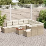 vidaXL Set de canapele pentru grădină cu pernă 9 pcs Bej Rattan poli