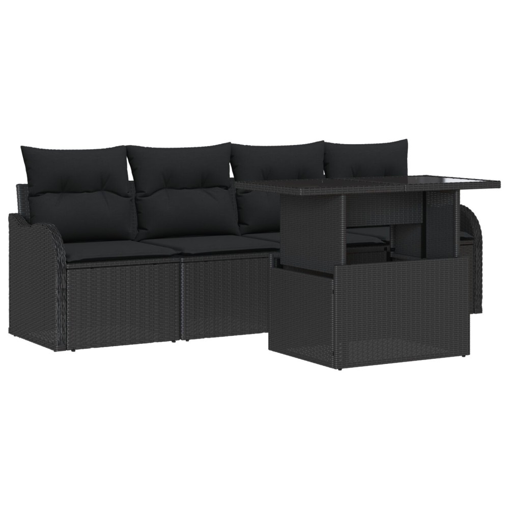 Set Canapea de Grădină vidaXL 5 Piese cu Perne Negru Poliratan