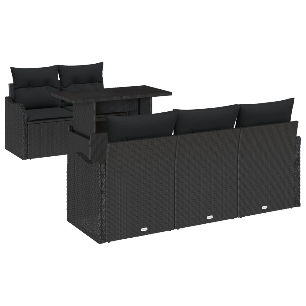 Set canapea grădină vidaXL 6 piese perne Poliratan Negru