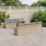 vidaXL Set de canapele pentru grădină cu pernă 7 pcs Bej Rattan poli vidaXL Set de canapele pentru grădină cu pernă 7 pcs Bej Rattan poli
