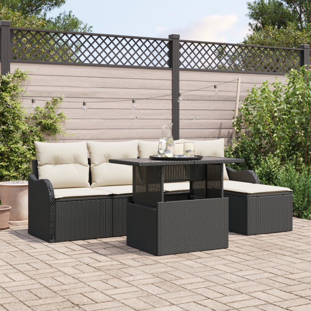 Set Canapea Grădină vidaXL 6 Piese cu Perne Negru Ratan Poly