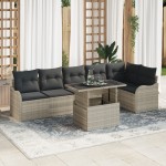 Set 7 piese canapele grădină cu perne gri deschis din ratan poli Set 7 piese canapele grădină cu perne gri deschis din ratan poli