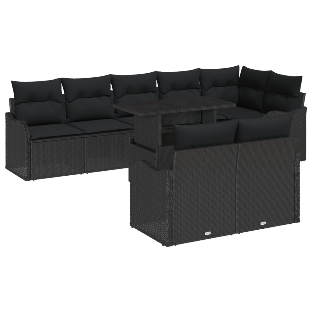 Set de canapea pentru grădină vidaXL cu 9 piese și perne negre din ratan poli