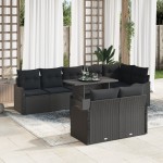 vidaXL Set de canapele pentru grădină cu pernă 9 pcs Negru Rattan poli
