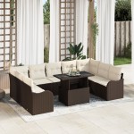vidaXL Set de canapele pentru grădină cu pernă 10 pcs Maro Rattan poli vidaXL Set de canapele pentru grădină cu pernă 10 pcs Maro Rattan poli