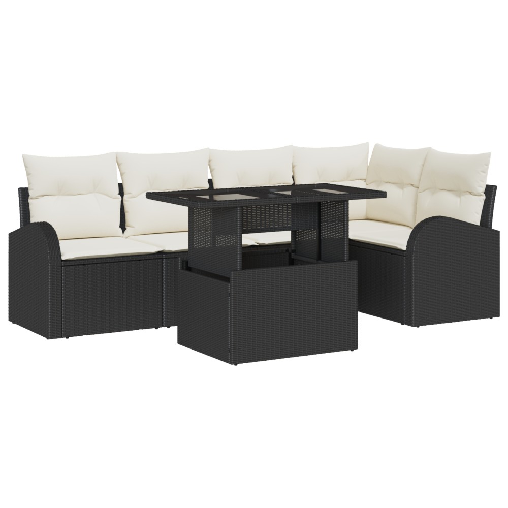 vidaXL Set de canapele pentru grădină cu pernă 6 pcs negru și crem
