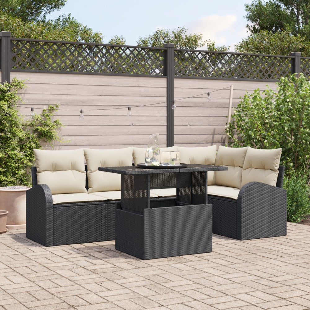 vidaXL Set de canapele pentru grădină cu pernă 6 pcs negru și crem