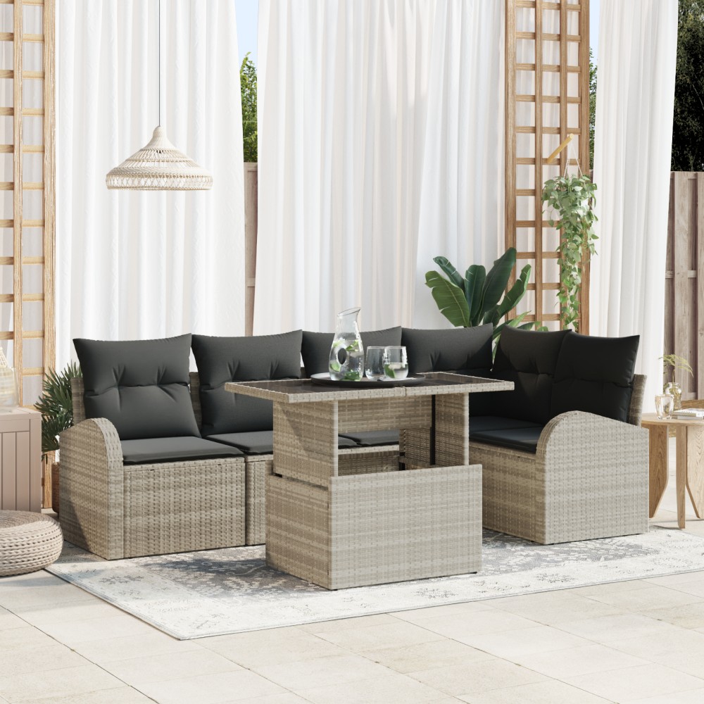 vidaXL Set de canapele pentru grădină cu pernă 6 pcs Gri deschis