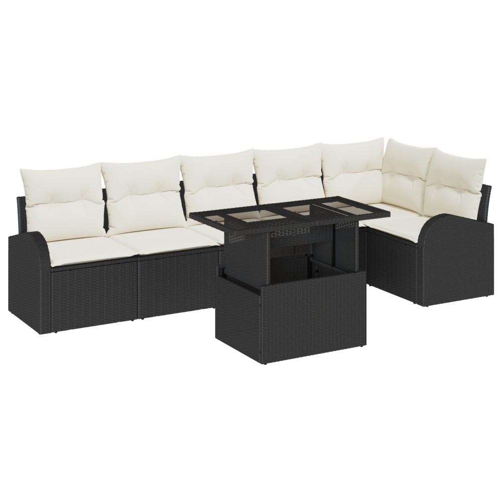 vidaXL Set de canapele pentru grădină cu pernă 7 pcs negru și crem
