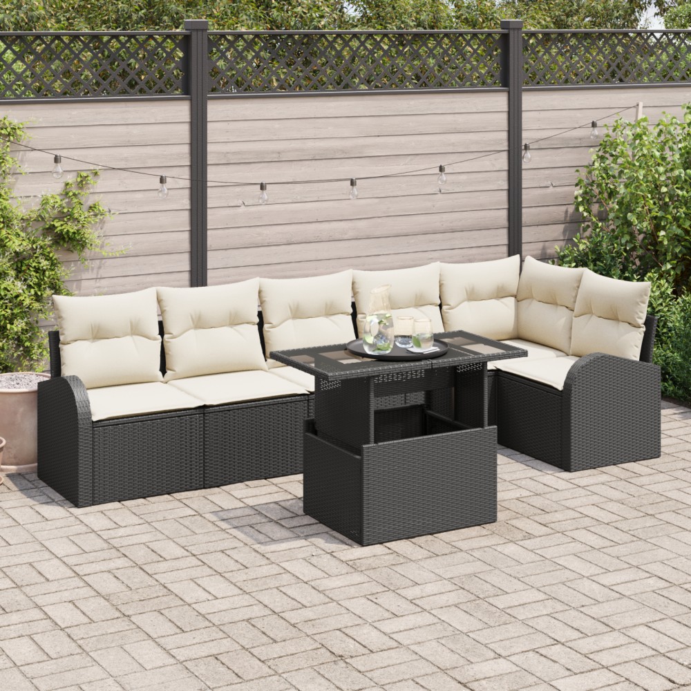 vidaXL Set de canapele pentru grădină cu pernă 7 pcs negru și crem