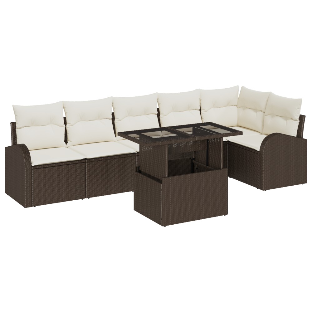 vidaXL Set de canapele pentru grădină cu pernă 7 pcs maro și crem
