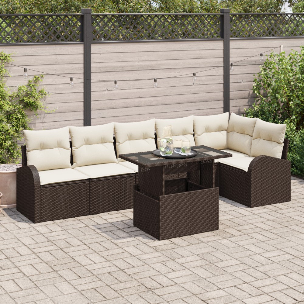 vidaXL Set de canapele pentru grădină cu pernă 7 pcs maro și crem