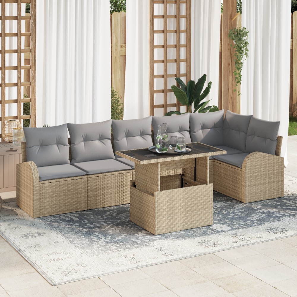 vidaXL Set de canapele pentru grădină 7 pcs bej și gri deschis