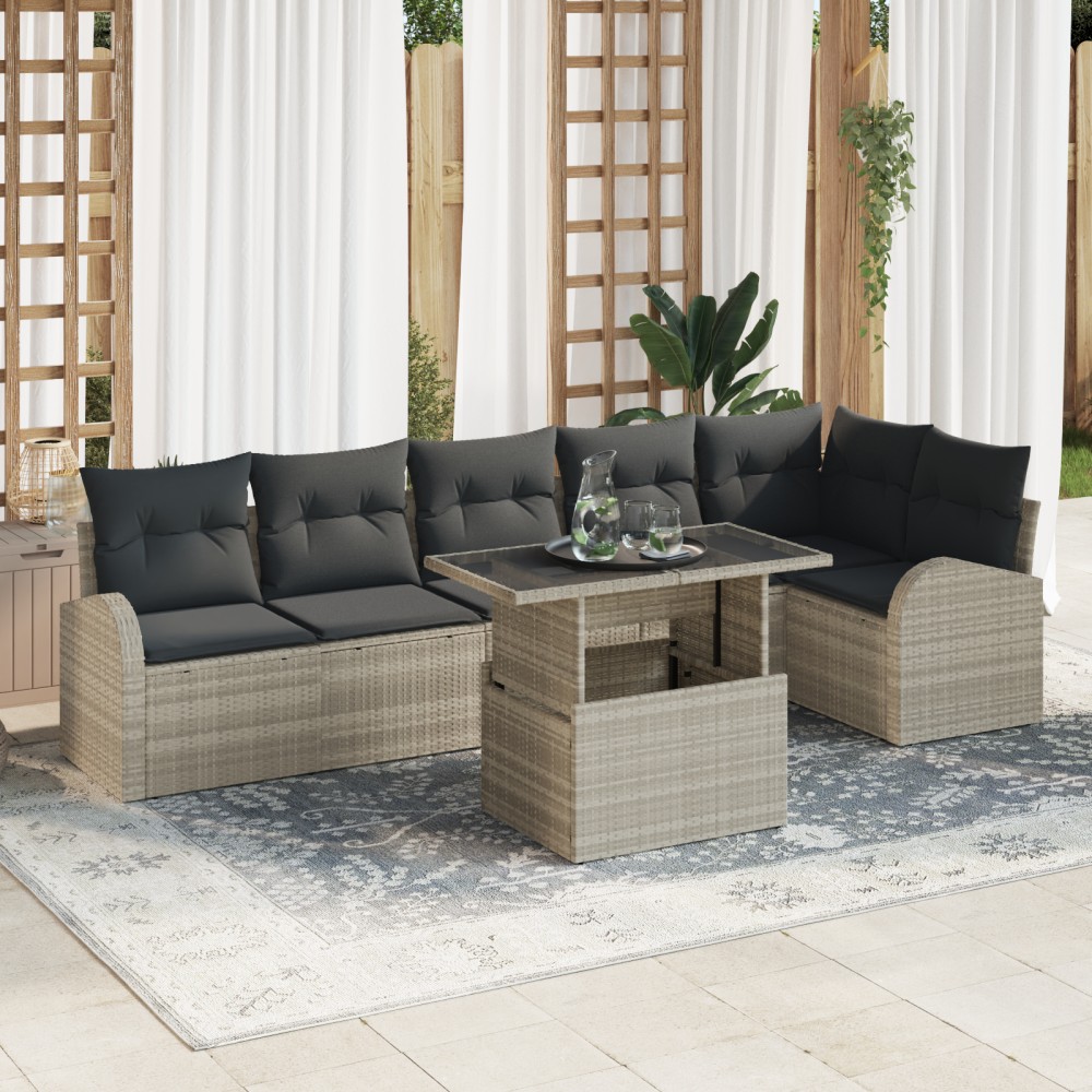 vidaXL Set de canapele pentru grădină cu pernă 7 pcs Gri deschis