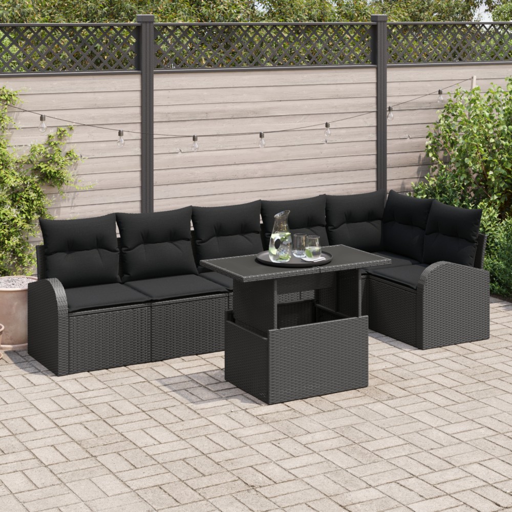 vidaXL Set de canapele pentru grădină 7 pcs Negru 100 x 55 x 73 cm