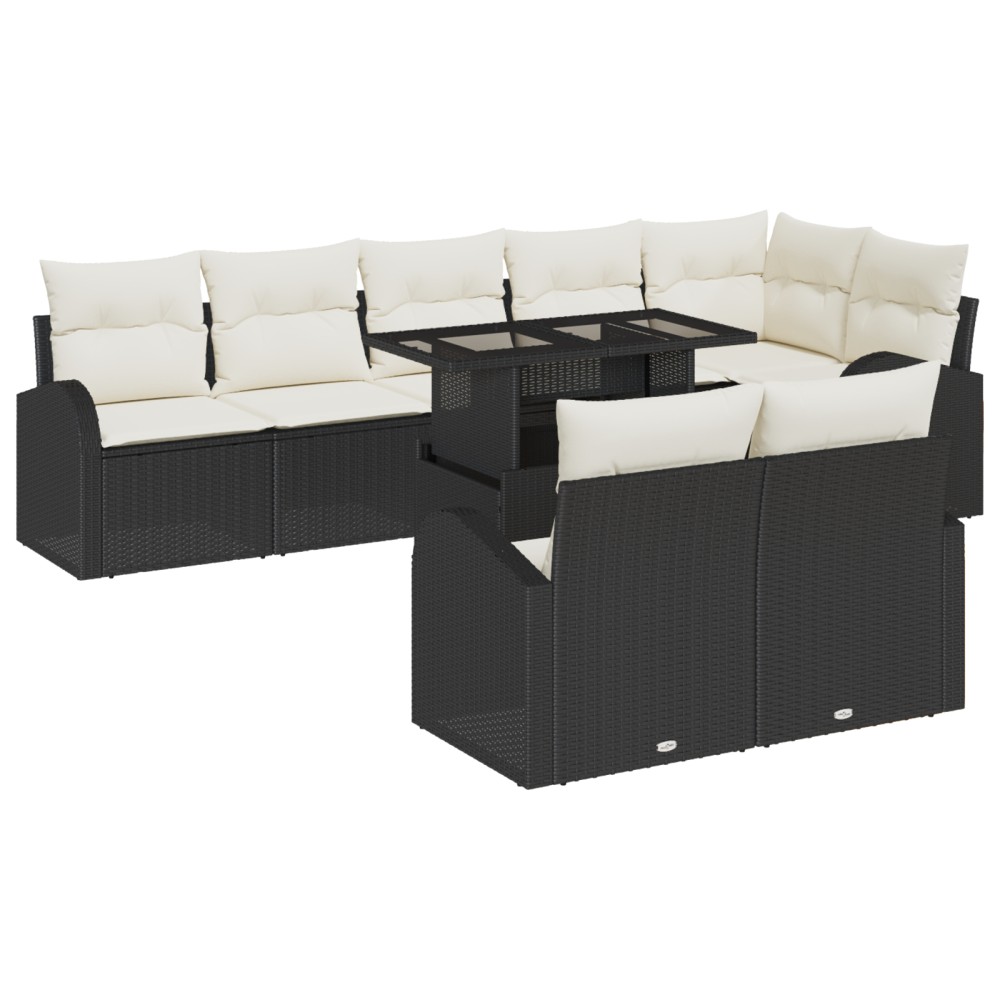 vidaXL Set de canapele pentru grădină cu pernă 9 pcs negru și crem