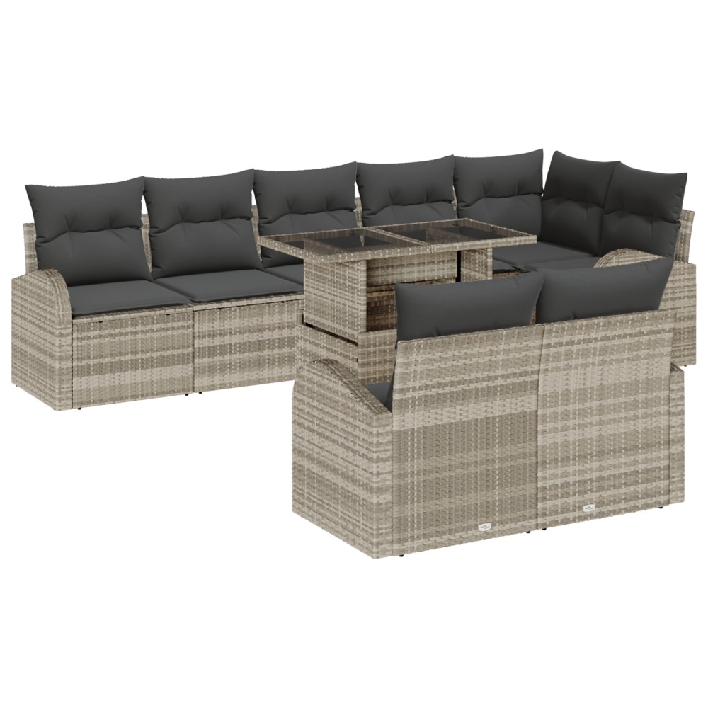vidaXL Set de canapele pentru grădină cu pernă 9 pcs Gri deschis