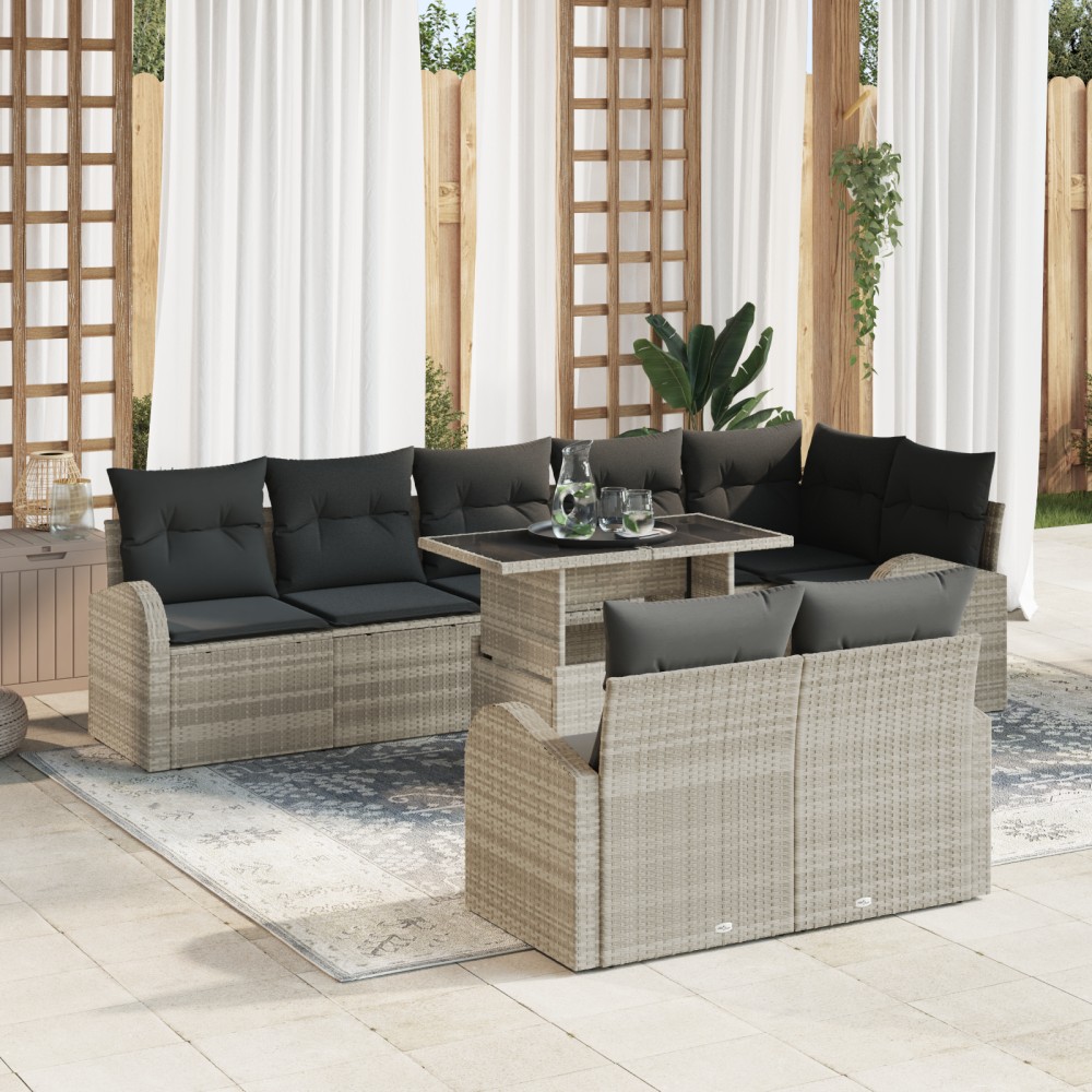 vidaXL Set de canapele pentru grădină cu pernă 9 pcs Gri deschis