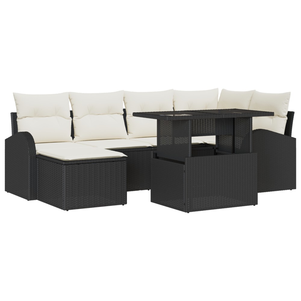 vidaXL Set de canapele pentru grădină cu pernă 7 pcs negru și crem