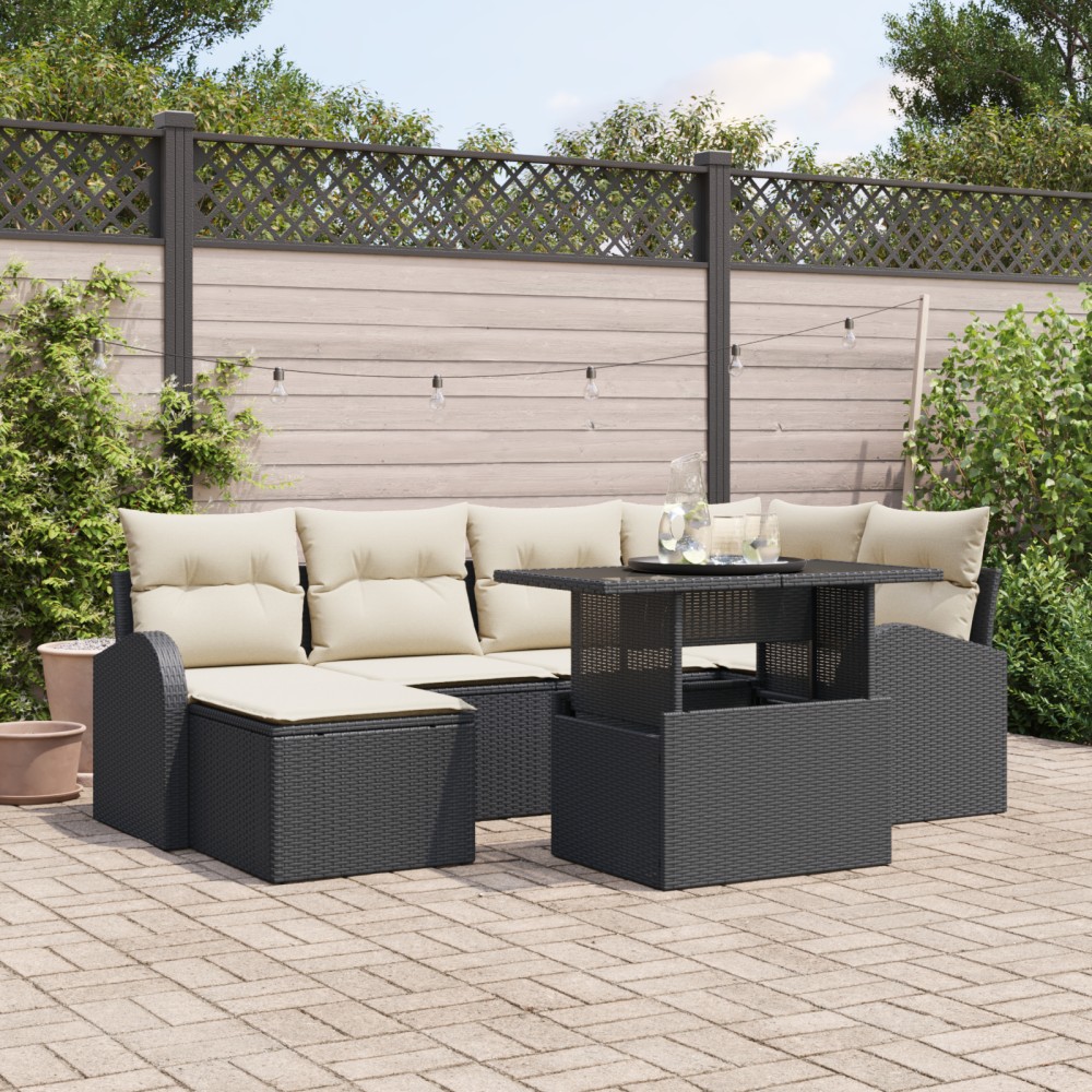 vidaXL Set de canapele pentru grădină cu pernă 7 pcs negru și crem