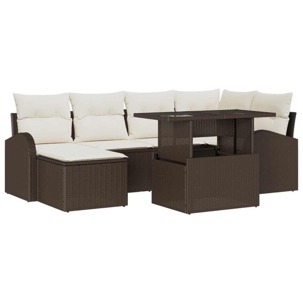 vidaXL Set de canapele pentru grădină cu pernă 7 pcs maro și crem