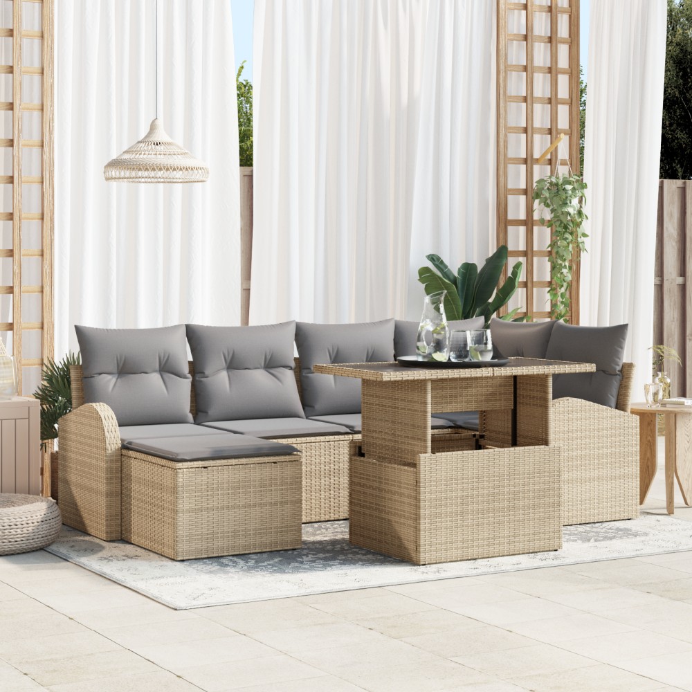 vidaXL Set de canapele pentru grădină 7 pcs bej și gri deschis