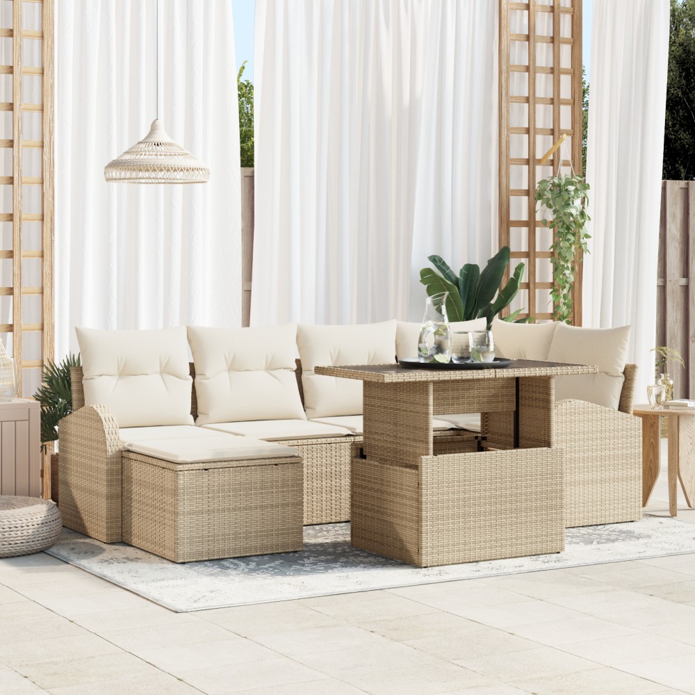 vidaXL Set de canapele pentru grădină cu pernă 7 pcs bej și crem