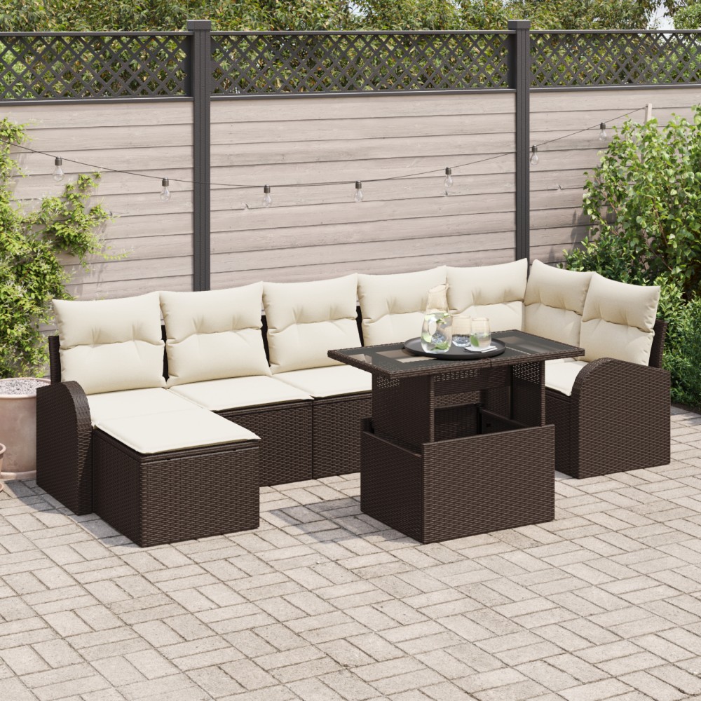 vidaXL Set de canapele pentru grădină cu pernă 8 pcs maro și crem