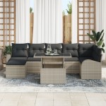 vidaXL Set de canapele pentru grădină cu pernă 8 pcs Gri deschis