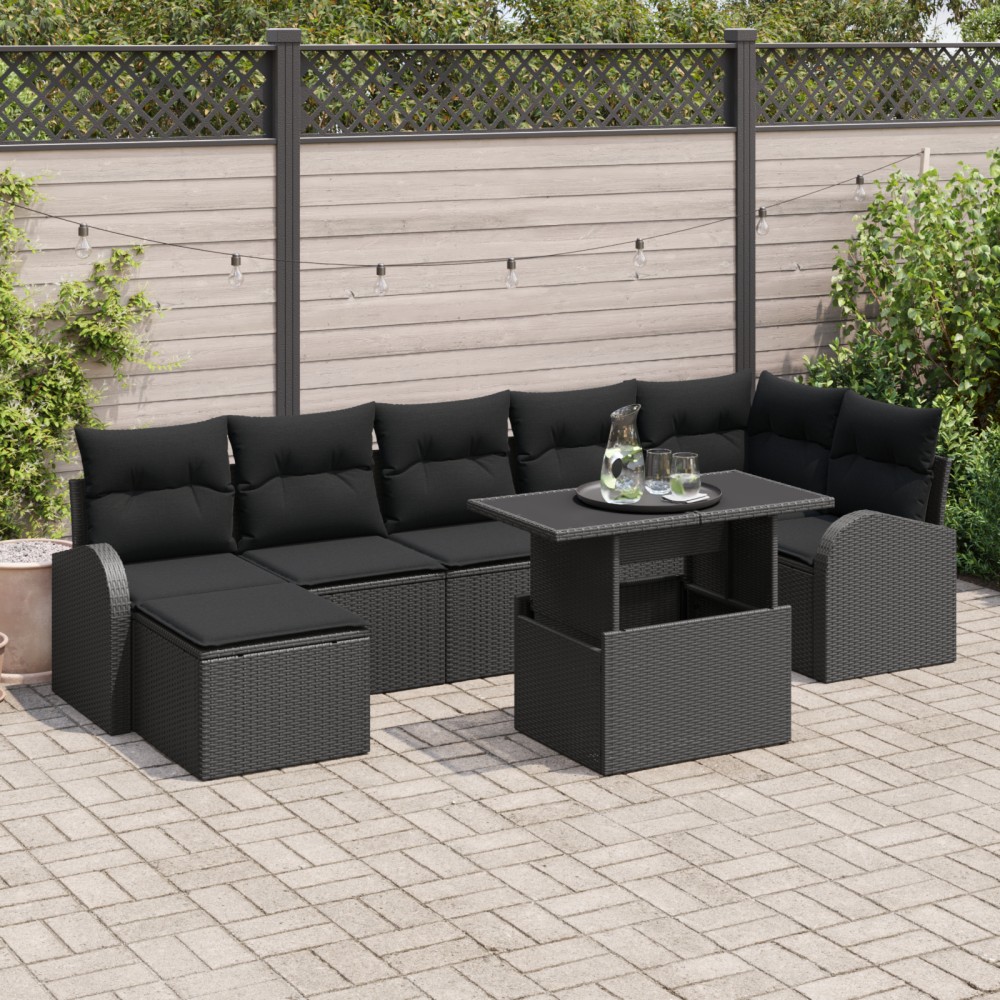 vidaXL Set de canapele pentru grădină cu pernă 8 pcs Negru
