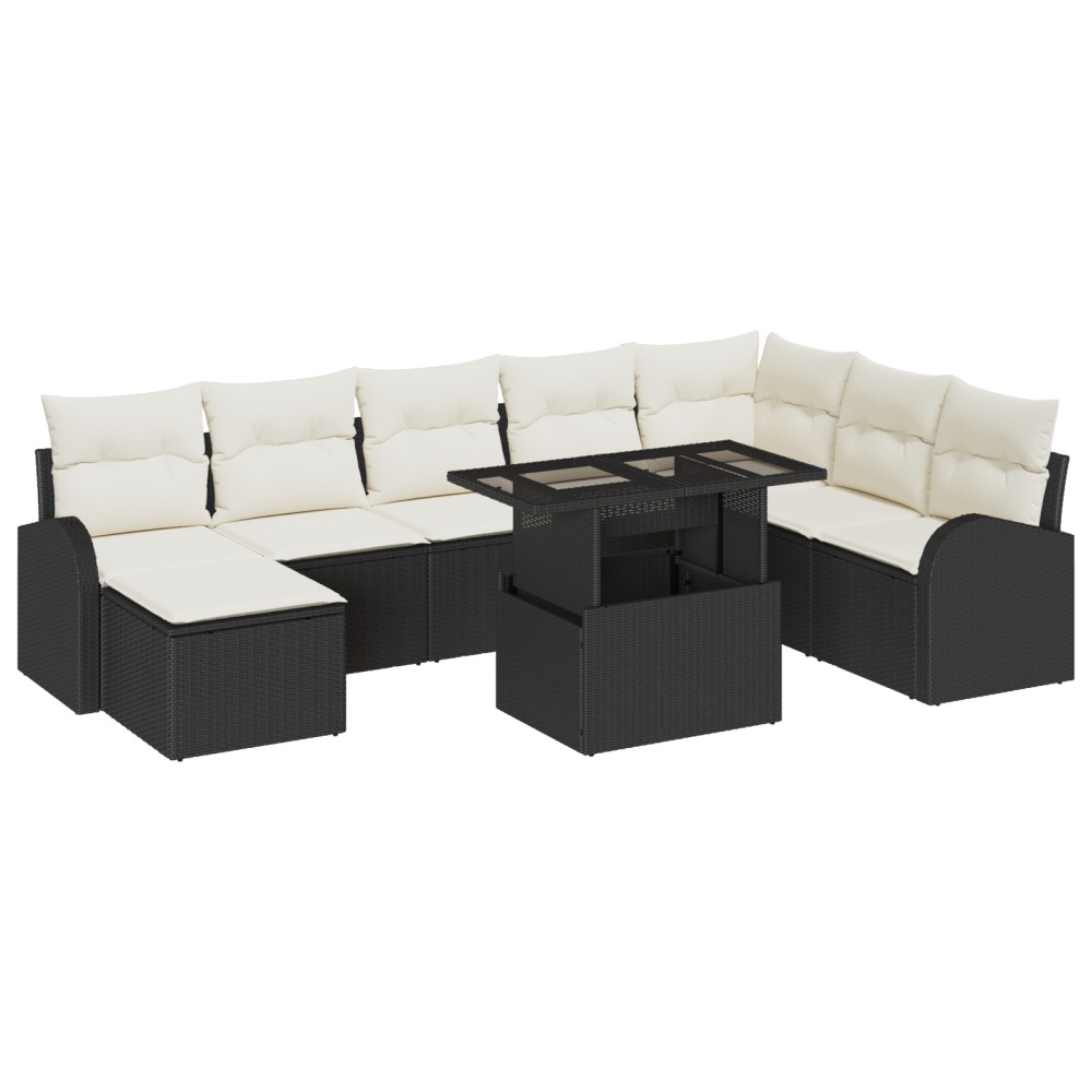 vidaXL Set de canapele pentru grădină cu pernă 9 pcs negru și crem