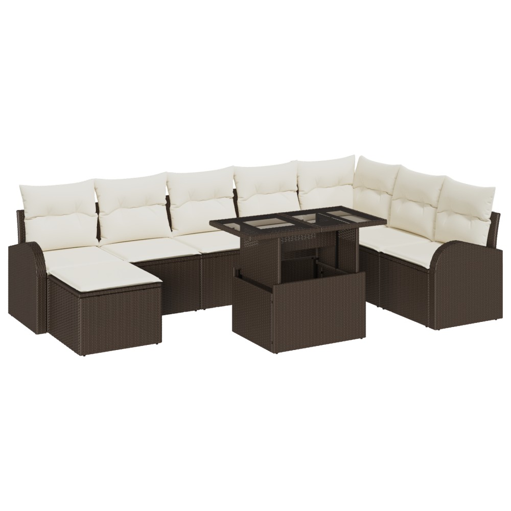 vidaXL Set de canapele pentru grădină cu pernă 9 pcs maro și crem