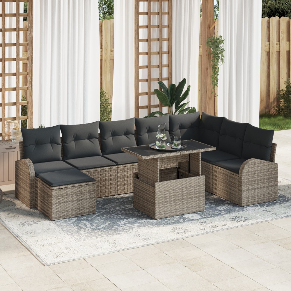 vidaXL Set de canapele pentru grădină cu pernă 9 pcs Gri