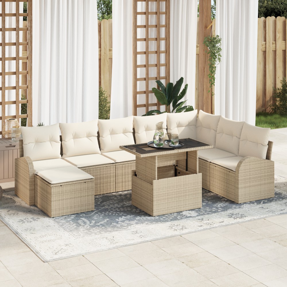 vidaXL Set de canapele pentru grădină cu pernă 9 pcs bej și crem