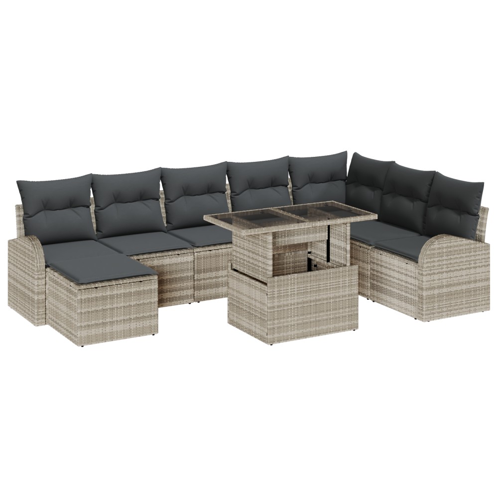 vidaXL Set de canapele pentru grădină cu pernă 9 pcs Gri deschis