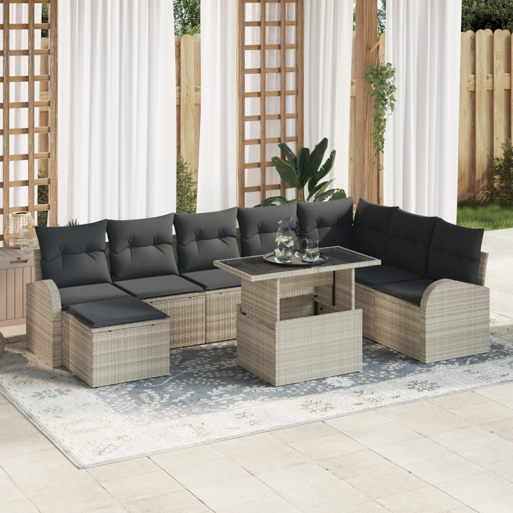 vidaXL Set de canapele pentru grădină cu pernă 9 pcs Gri deschis