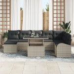 vidaXL Set de canapele pentru grădină cu pernă 9 pcs Gri deschis